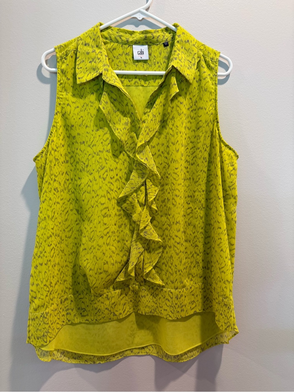 CAbi Ruffle Front Sleeveless Blouse - Lime Yellow